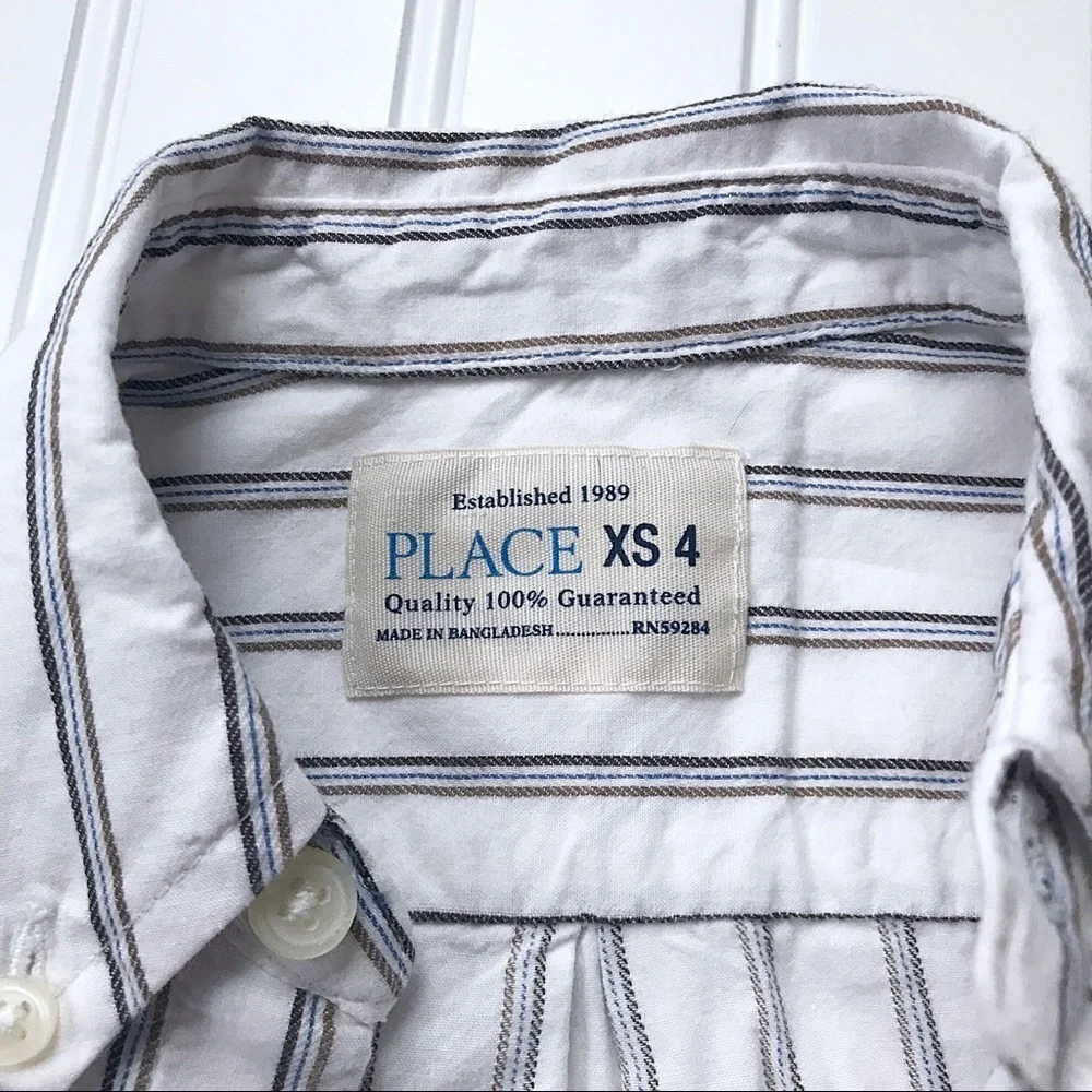 •Children’s Place• white striped poplin shirt